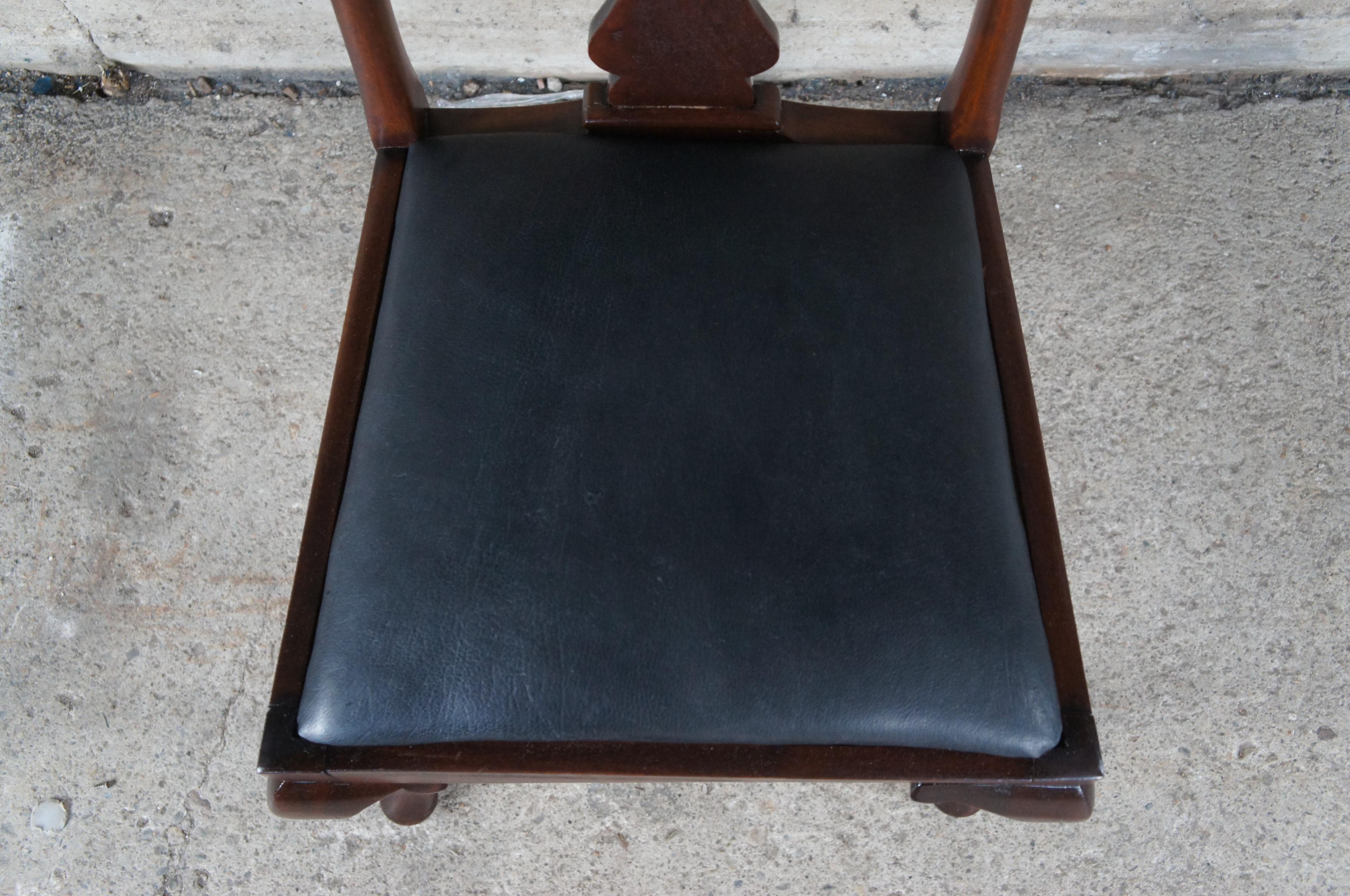 Antique Queen Anne Mahogany Black Deerskin Leather High Back Dining Desk Chair  For Sale 1