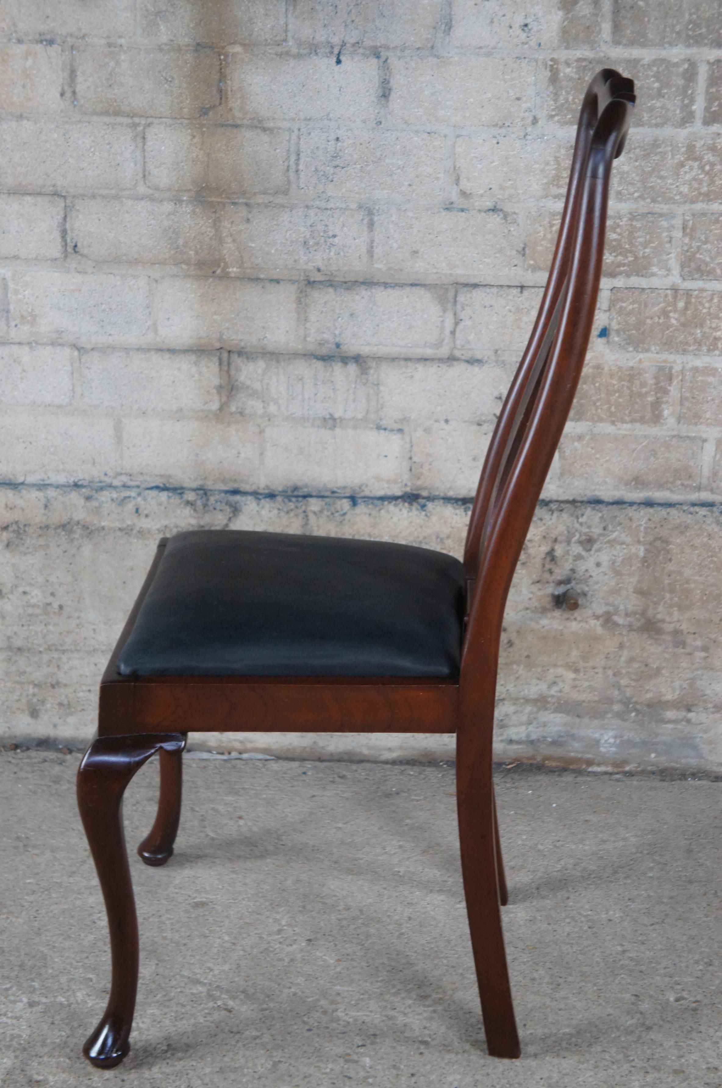 Antique Queen Anne Mahogany Black Deerskin Leather High Back Dining Desk Chair For Sale 2