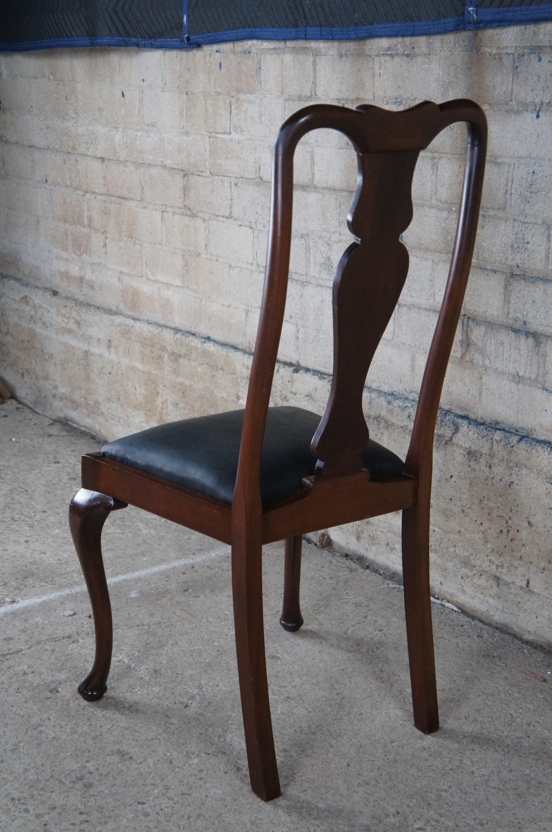 Antique Queen Anne Mahogany Black Deerskin Leather High Back Dining Desk Chair  For Sale 3