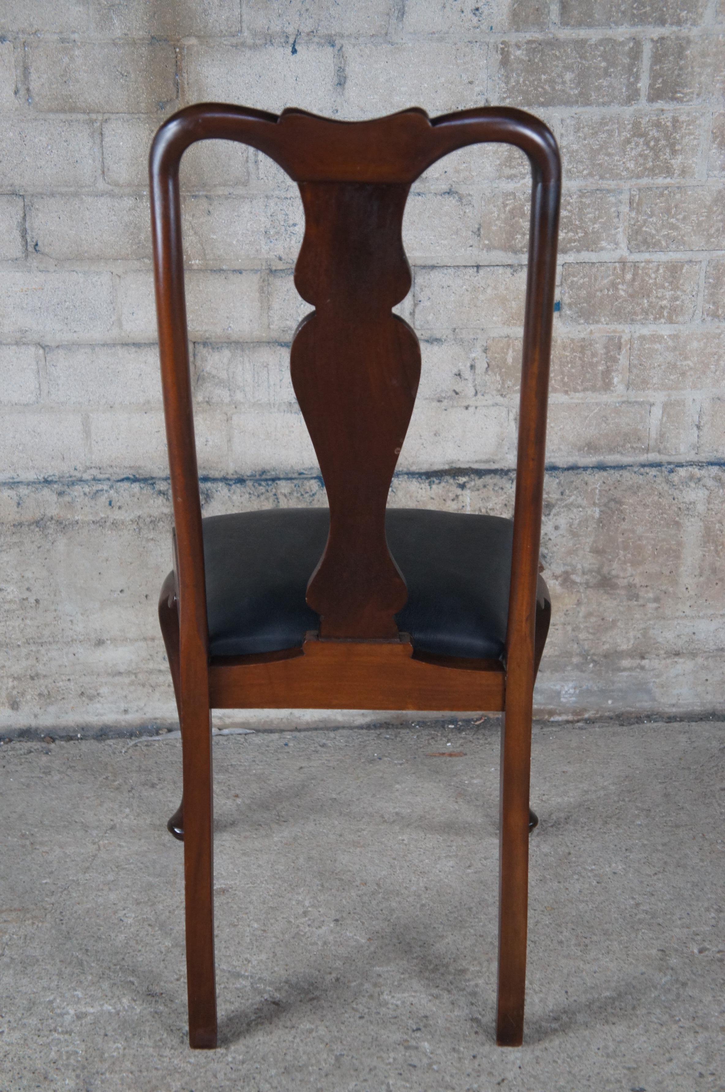Antique Queen Anne Mahogany Black Deerskin Leather High Back Dining Desk Chair  For Sale 4