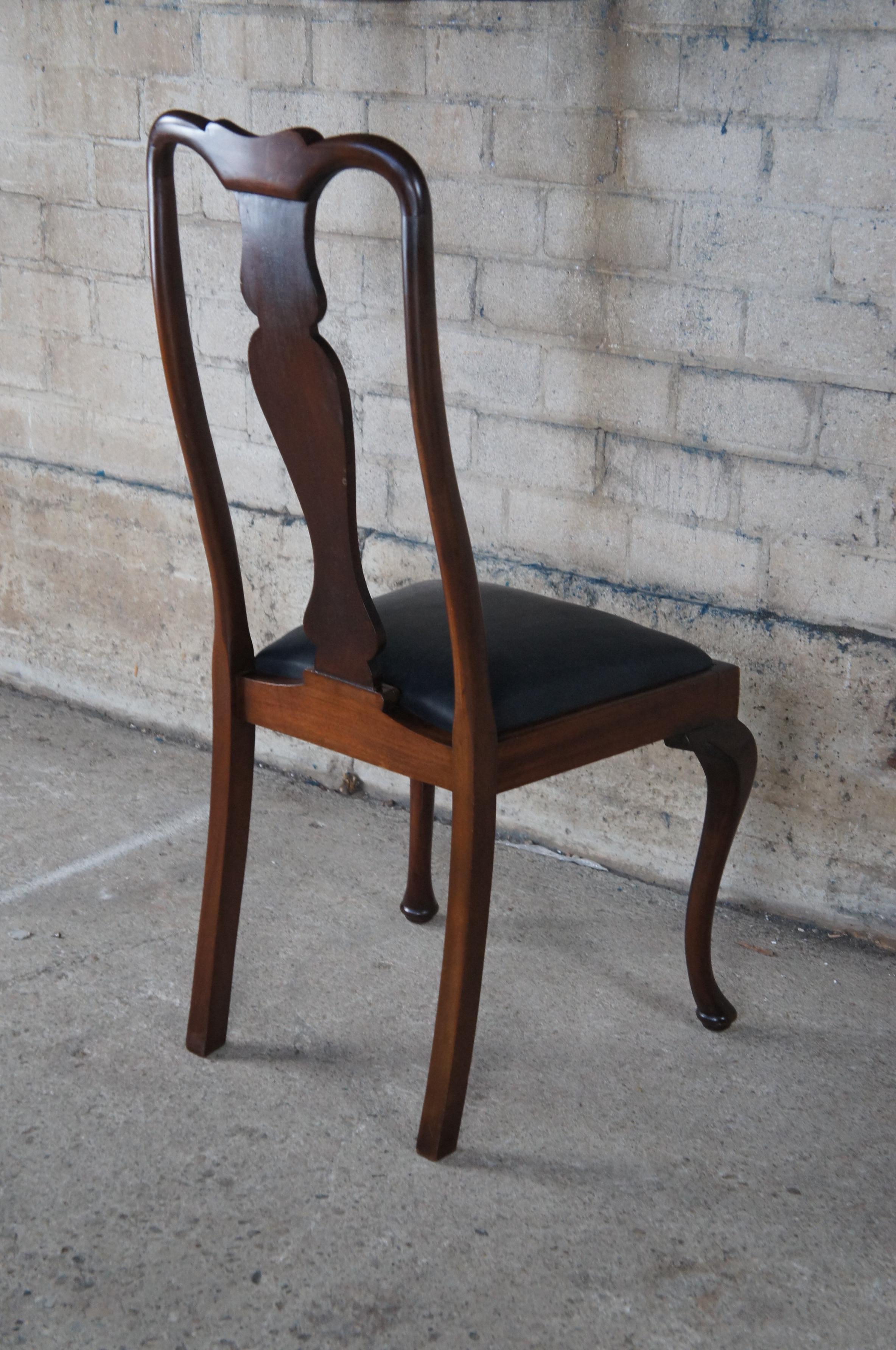 Antique Queen Anne Mahogany Black Deerskin Leather High Back Dining Desk Chair  For Sale 5