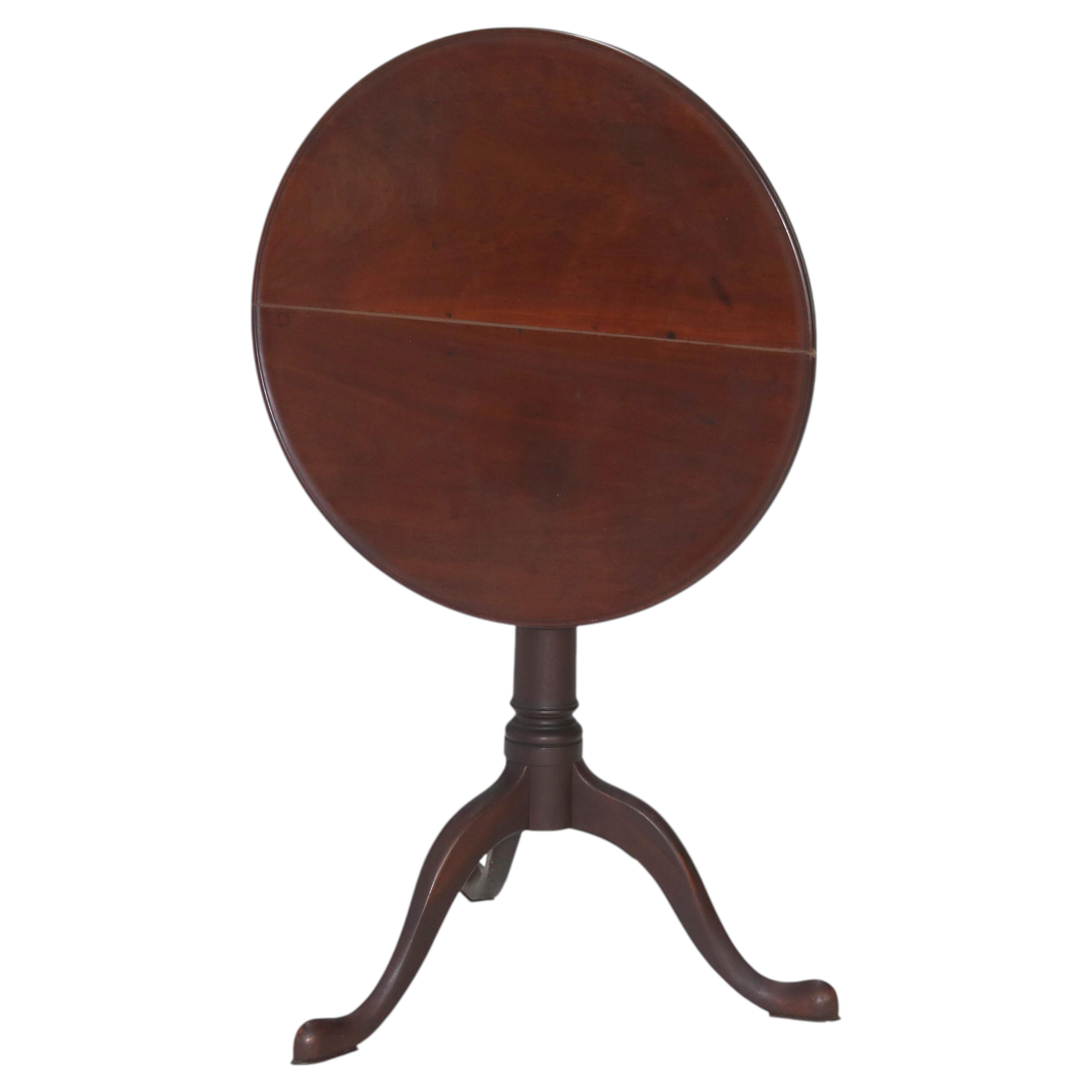 Antique Queen Anne Mahogany Dish Top Tilt Top Table with Bird Cage C1780 For Sale