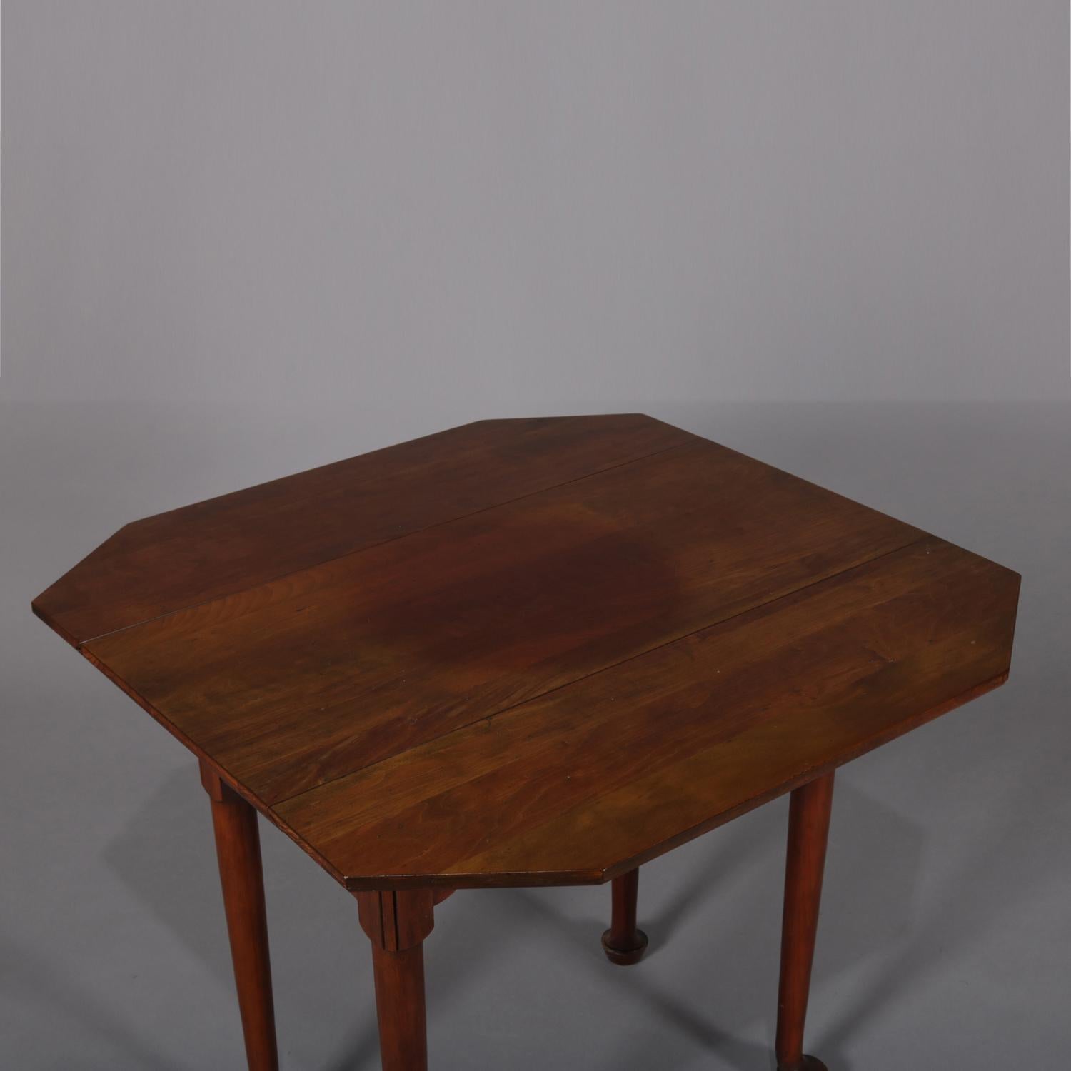 Carved Antique Queen Anne Mahogany Drop Leaf and Clip Corner Pembroke Table