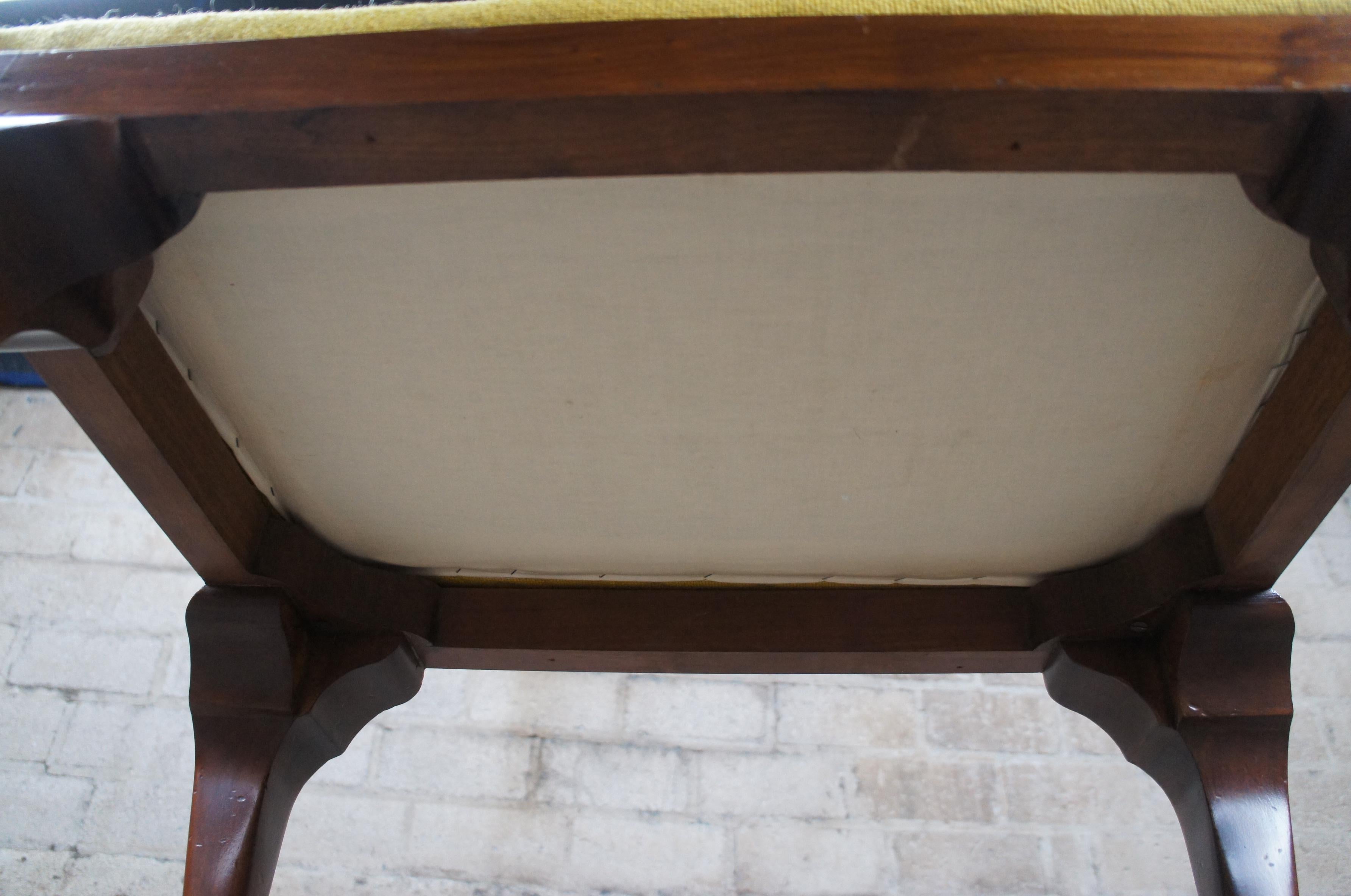 Antique Queen Anne Mahogany Needlepoint Stool Trifid Feet Piano Bench Ottoman 6