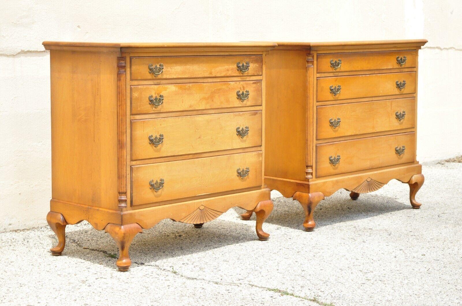 Antique Queen Anne Maple Wood 4 Drawer Dresser Chest Lowboy, a Pair 6