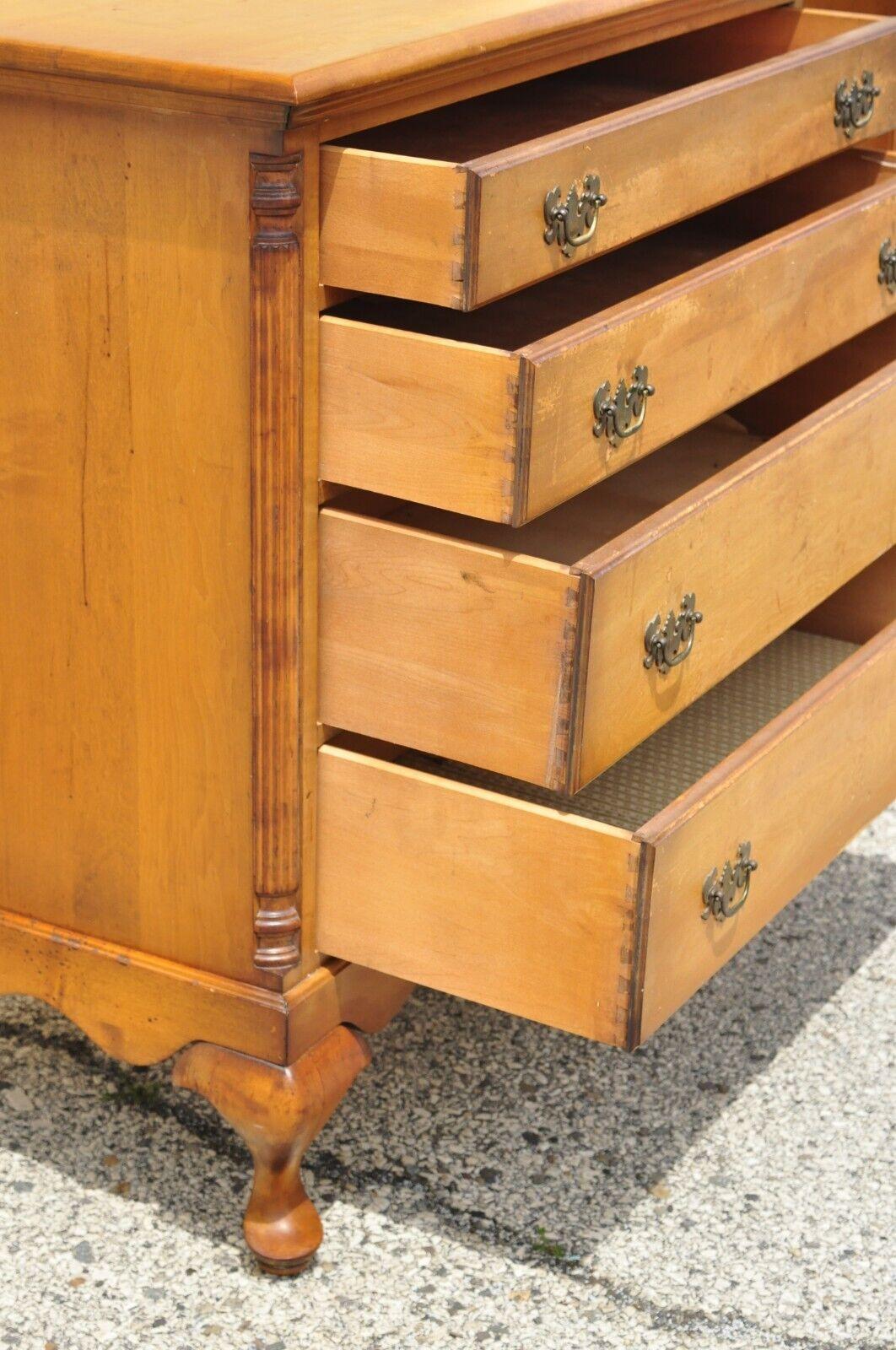 20th Century Antique Queen Anne Maple Wood 4 Drawer Dresser Chest Lowboy, a Pair