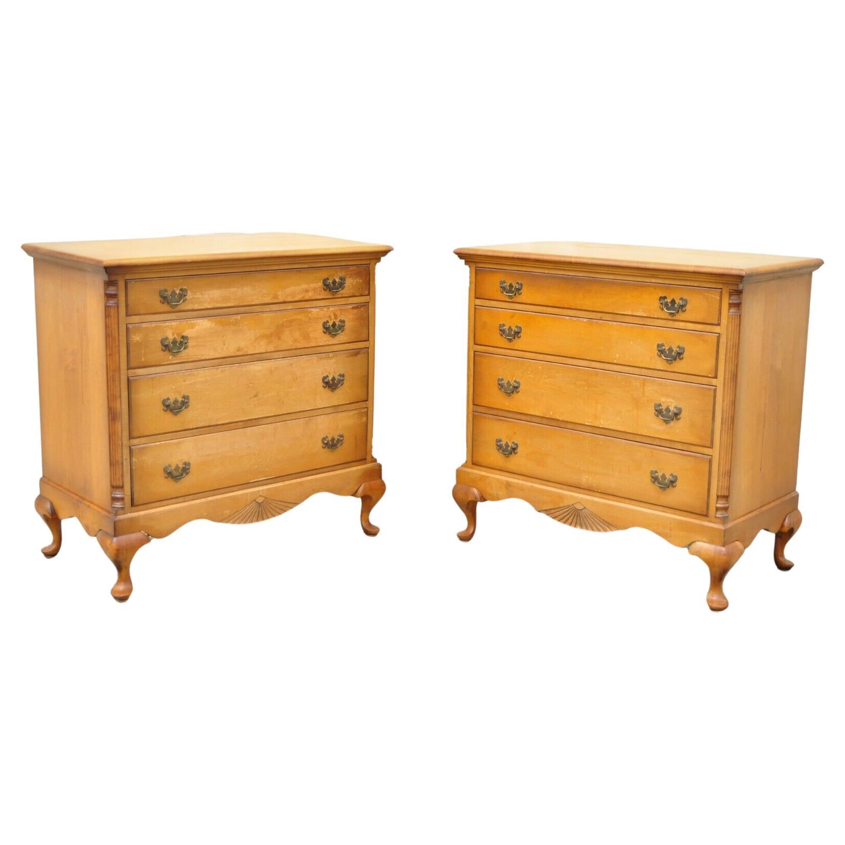 Antique Queen Anne Maple Wood 4 Drawer Dresser Chest Lowboy, a Pair