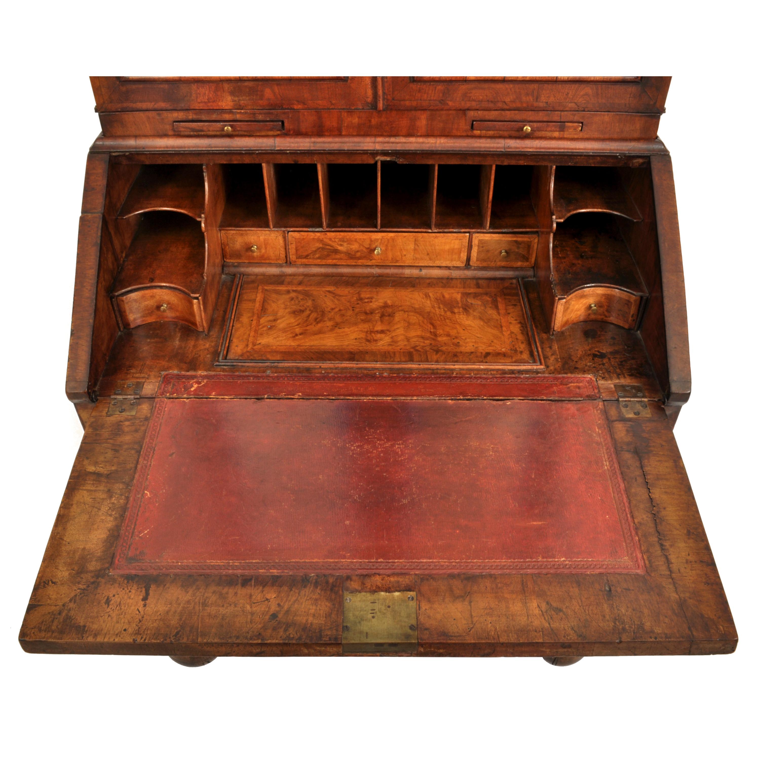 Antique Queen Anne Period Double Dome Burl Walnut Bureau Bookcase Secretary 1710 5