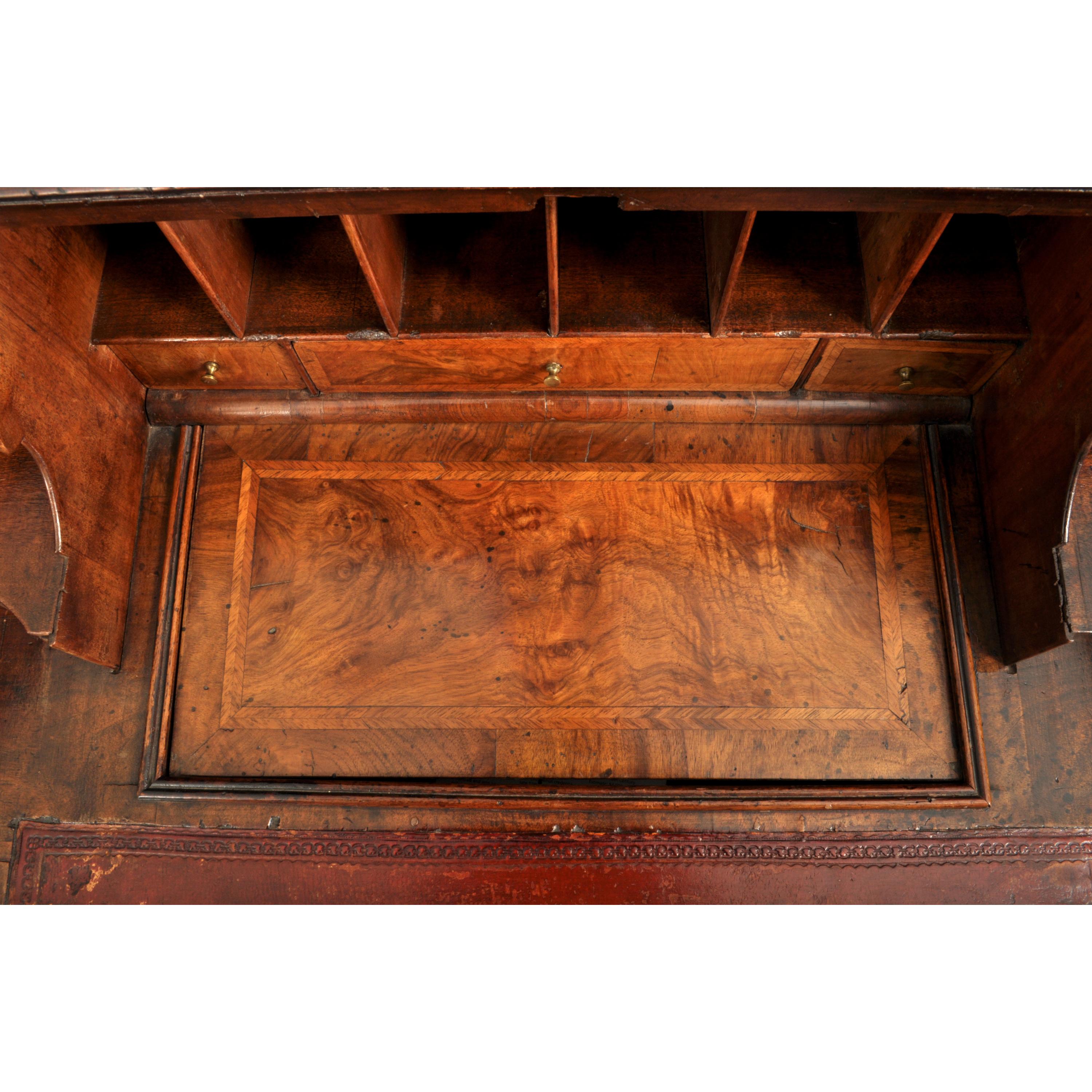 Antique Queen Anne Period Double Dome Burl Walnut Bureau Bookcase Secretary 1710 7