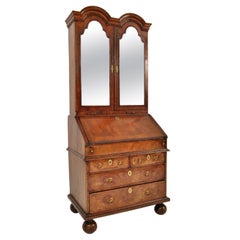 Antique Queen Anne Period Double Dome Burl Walnut Bureau Bookcase Secretary 1710