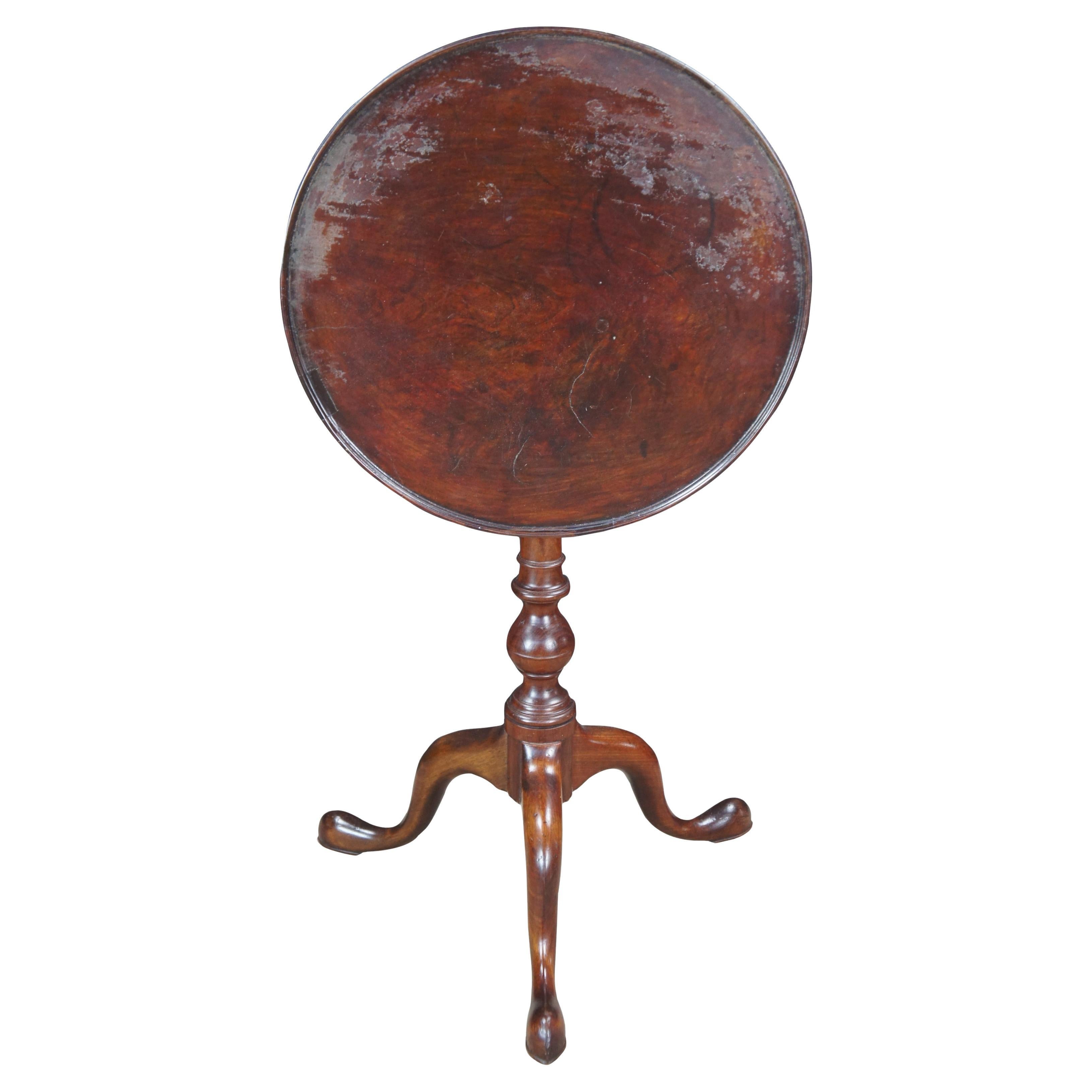 Antique Queen Anne Philadelphia Mahogany Tilt Top Birdcage Candlestand Tea Table