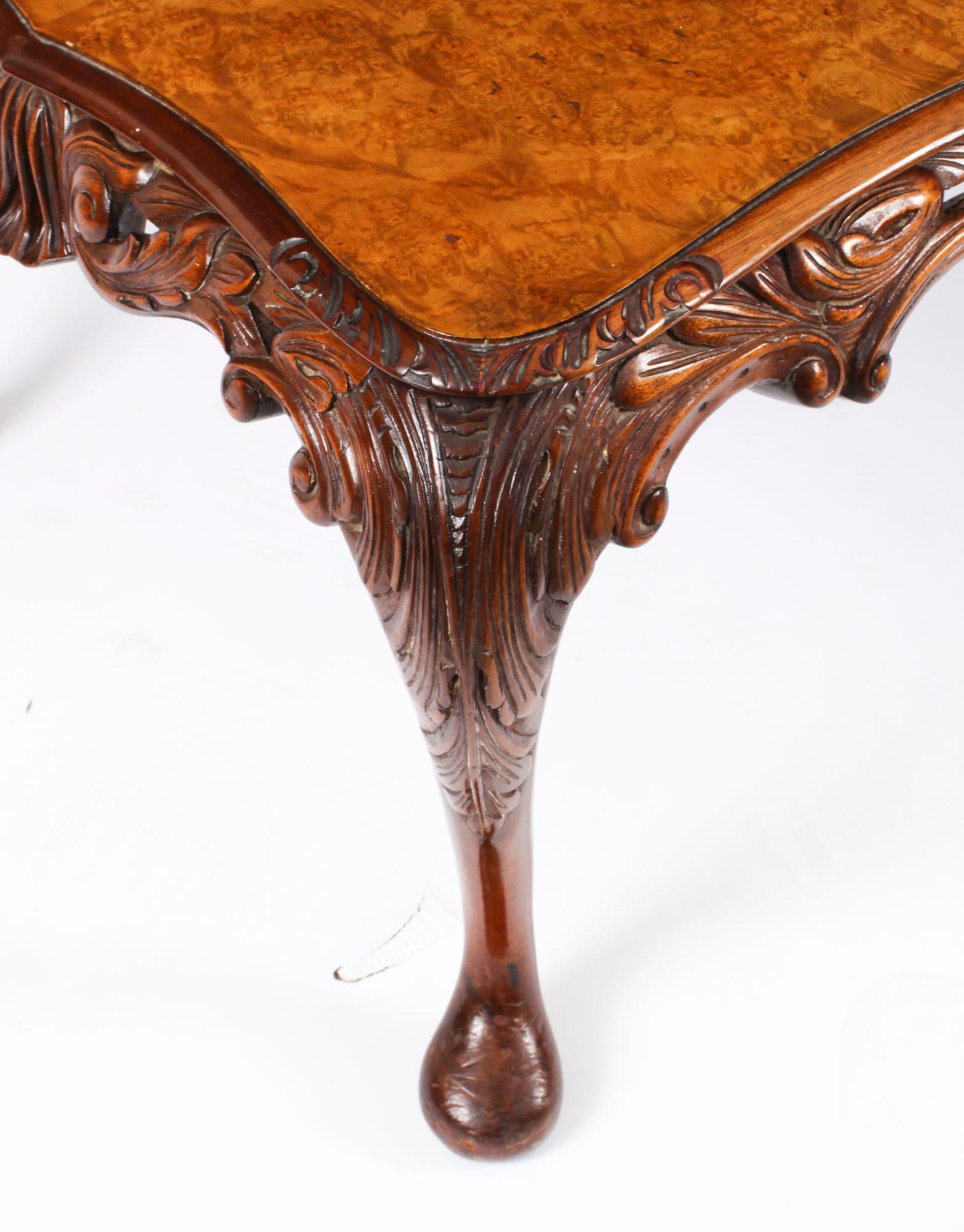Antique Queen Anne Revival Burr Walnut Coffee Table c.1920 For Sale 4