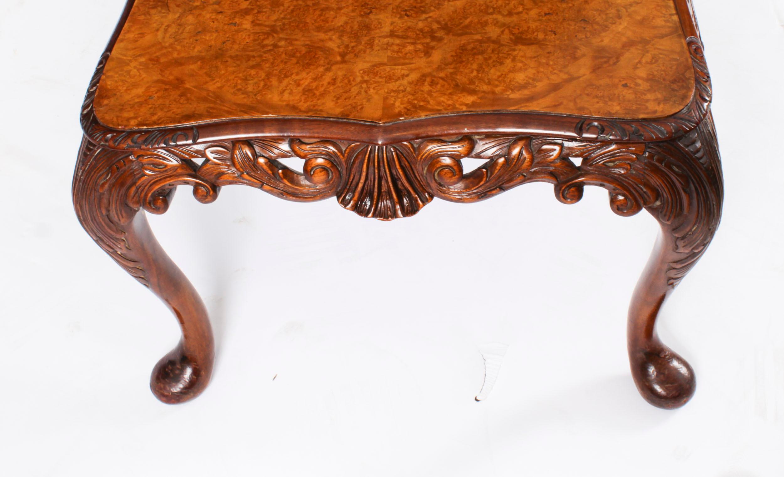 Antique Queen Anne Revival Burr Walnut Coffee Table c.1920 For Sale 5