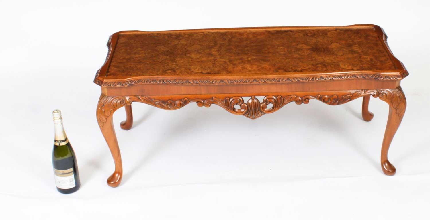 Antique Queen Anne Revival Burr Walnut Coffee Table 1920s 10