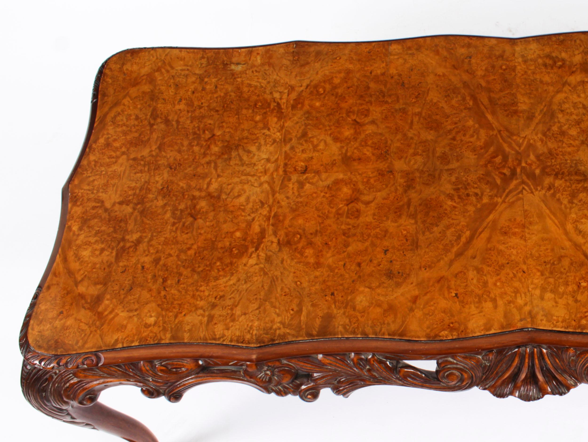 English Antique Queen Anne Revival Burr Walnut Coffee Table c.1920 For Sale