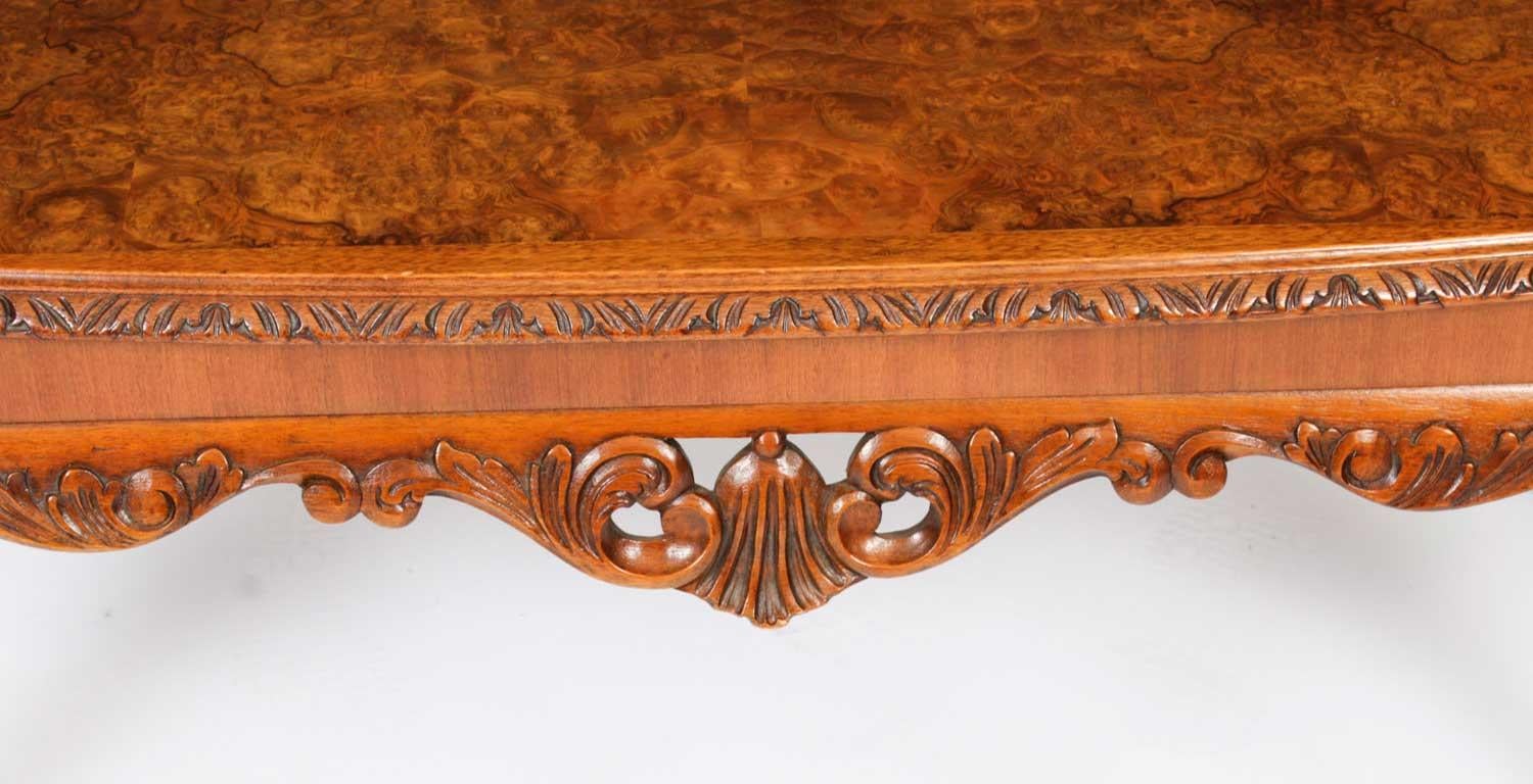 Antique Queen Anne Revival Burr Walnut Coffee Table 1920s 3