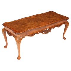 Antique Queen Anne Revival Burr Walnut Coffee Table 1920s