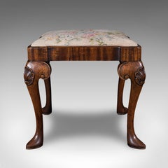 Antique Queen Anne Revival Dressing Stool, English, Needlepoint, Victorian, 1870