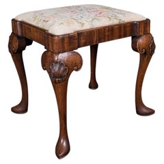 Antique Queen Anne Revival Dressing Stool, English, Needlepoint, Victorian, 1870
