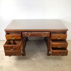 Antique Queen Anne Revival Kneehole Pedestal Desk