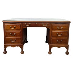 Antique Queen Anne Revival Kneehole Pedestal Desk