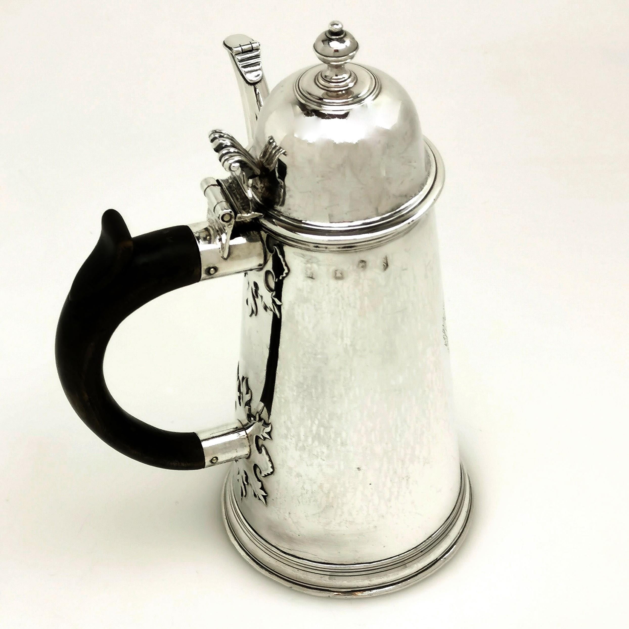 English Antique Queen Anne Sterling Silver Coffee Pot Side Handled 1703 18th Century For Sale