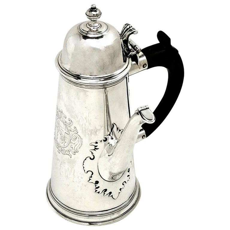 Antique Queen Anne Sterling Silver Coffee Pot Side Handled 1703 18th Century For Sale