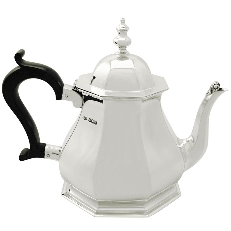 Antique Queen Anne Style 1927 Sterling Silver Teapot For Sale at 1stdibs