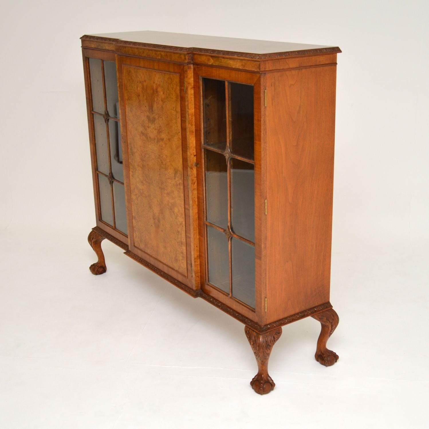 Antique Queen Anne Style Burr Walnut Bookcase 3