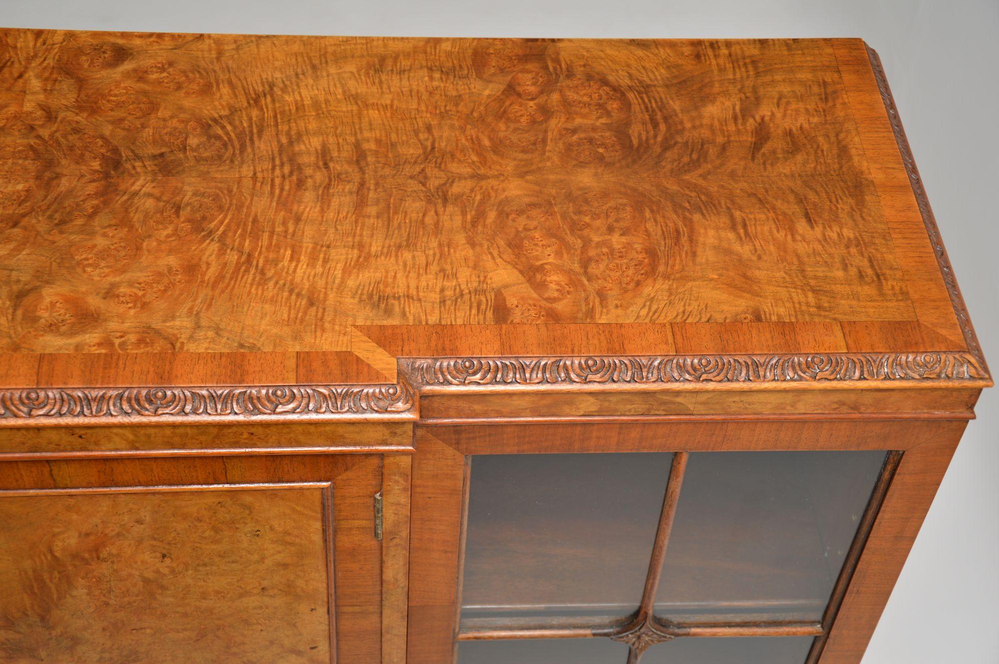 Early 20th Century Antique Queen Anne Style Burr Walnut Bookcase