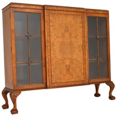 Antique Queen Anne Style Burr Walnut Bookcase