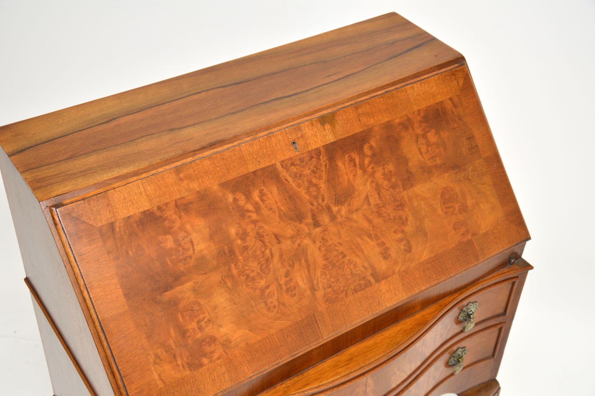 Antique Queen Anne Style Burr Walnut Bureau 5