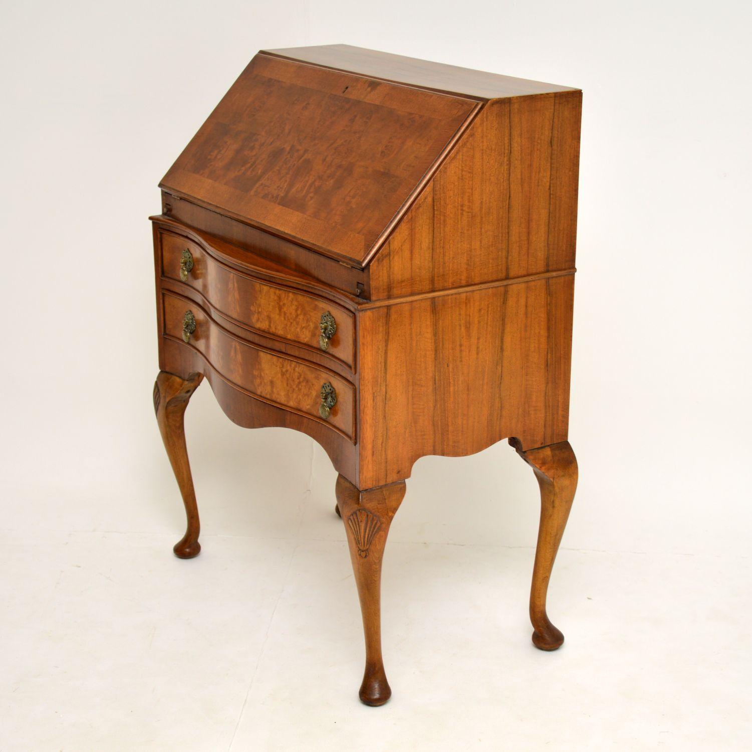 Antique Queen Anne Style Burr Walnut Bureau 6