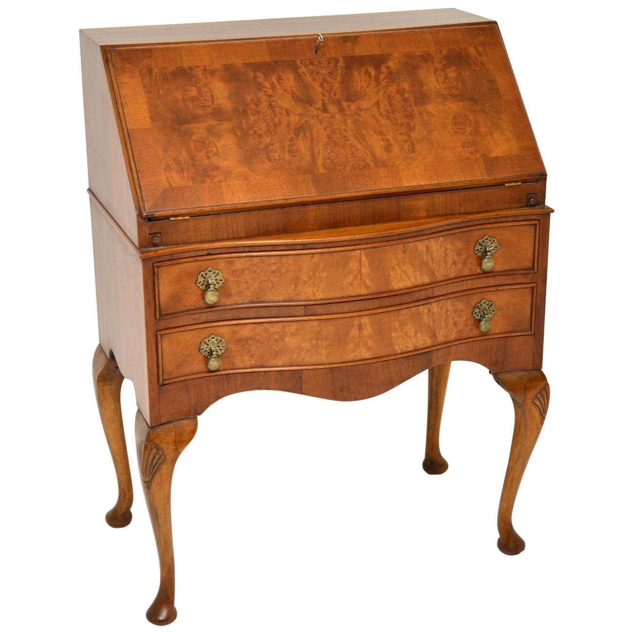 Antique Queen Anne Style Burr Walnut Bureau