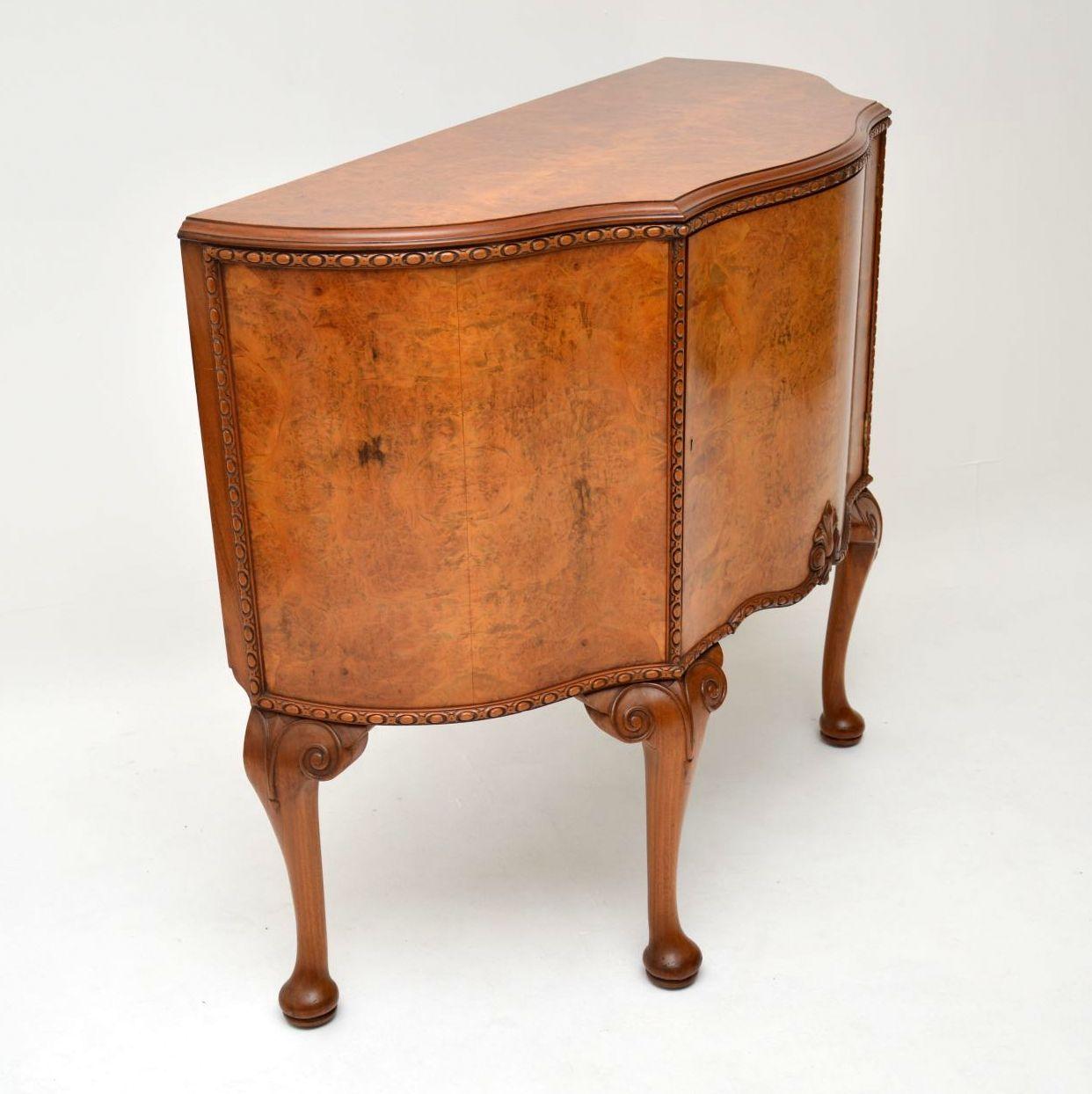 British Antique Queen Anne Style Burr Walnut Cabinet