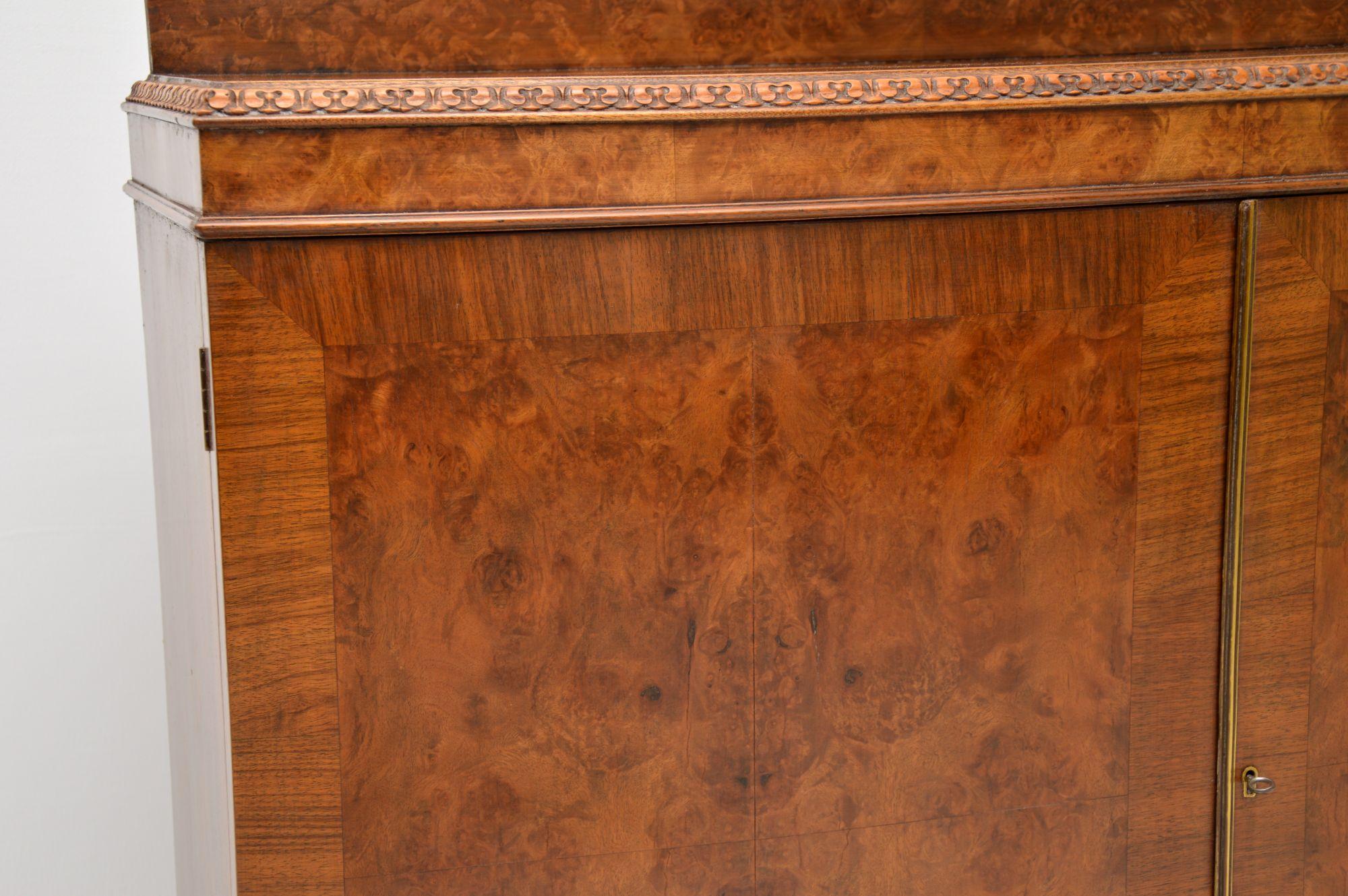 English Antique Queen Anne Style Burr Walnut Cabinet Sideboard