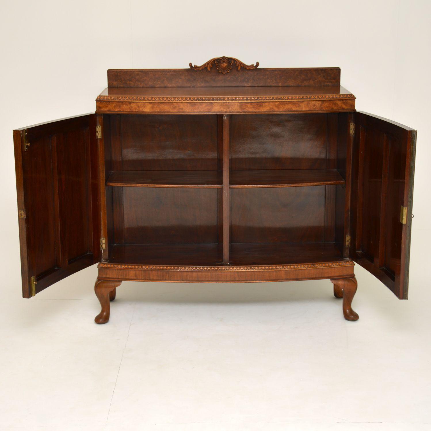 Antique Queen Anne Style Burr Walnut Cabinet Sideboard 1