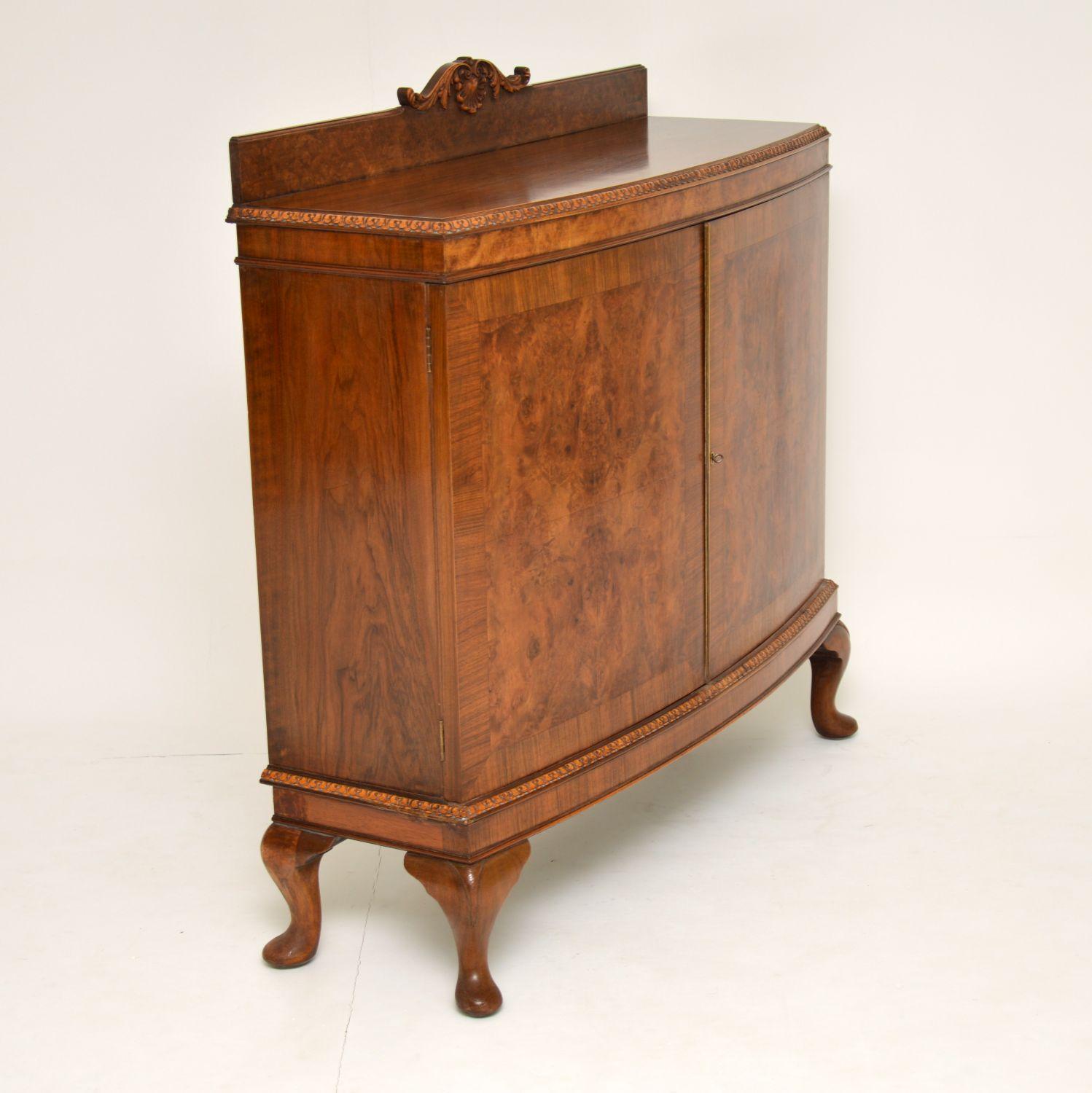 Antique Queen Anne Style Burr Walnut Cabinet Sideboard 2