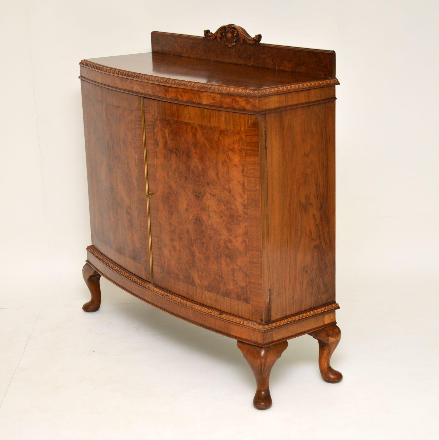 Antique Queen Anne Style Burr Walnut Cabinet Sideboard 3