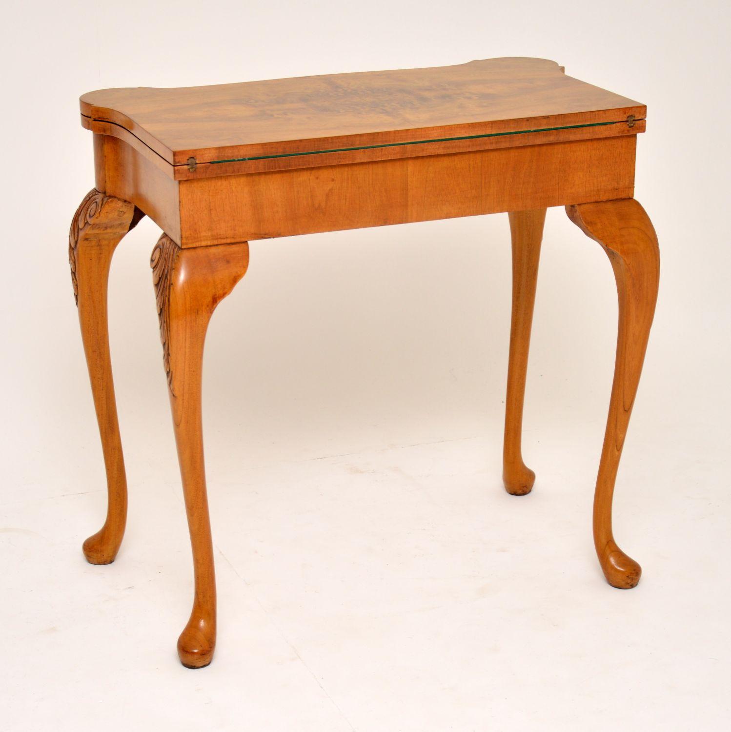 Antique Queen Anne Style Burr Walnut Card Table 5