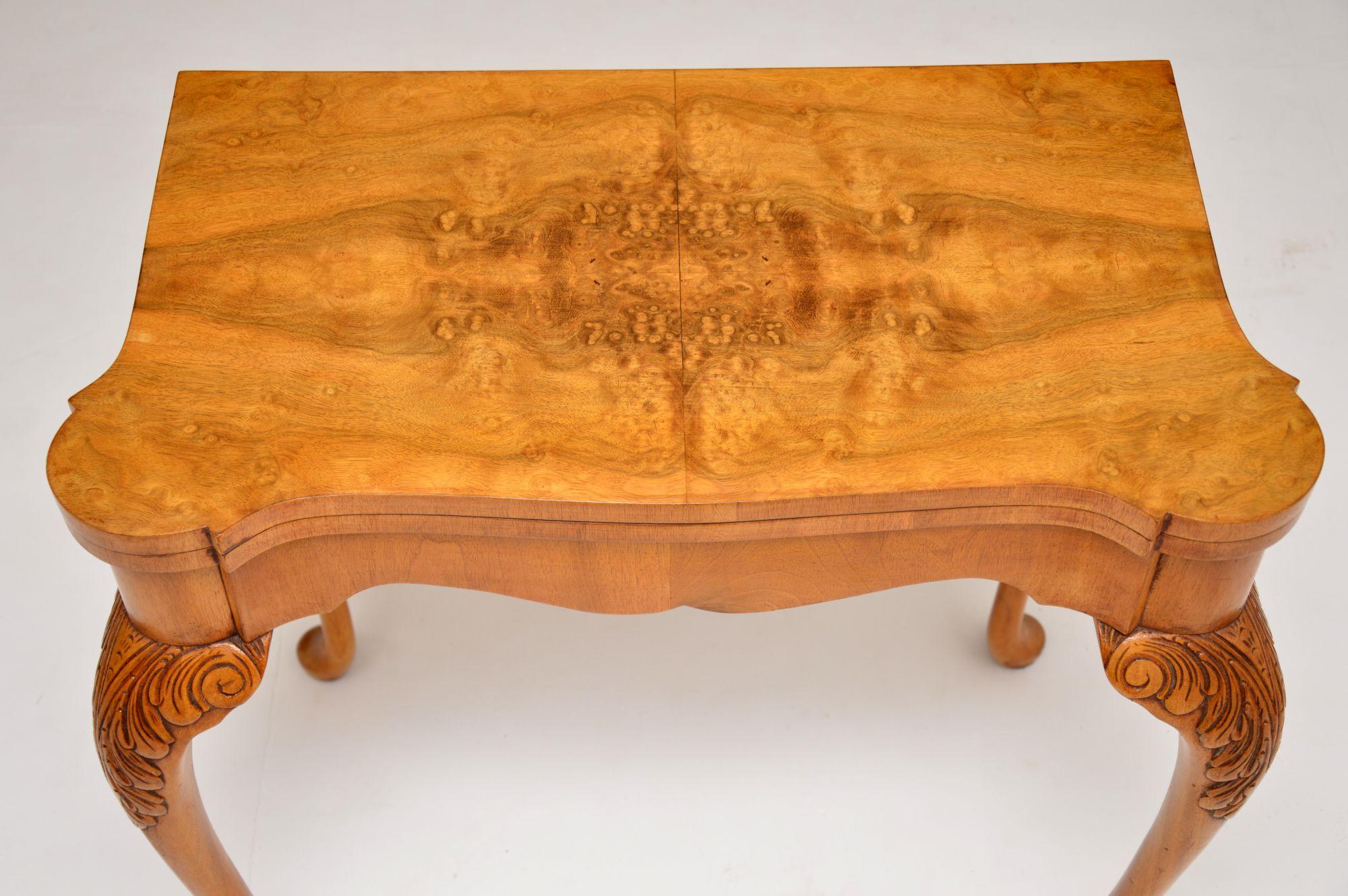 Antique Queen Anne Style Burr Walnut Card Table 6
