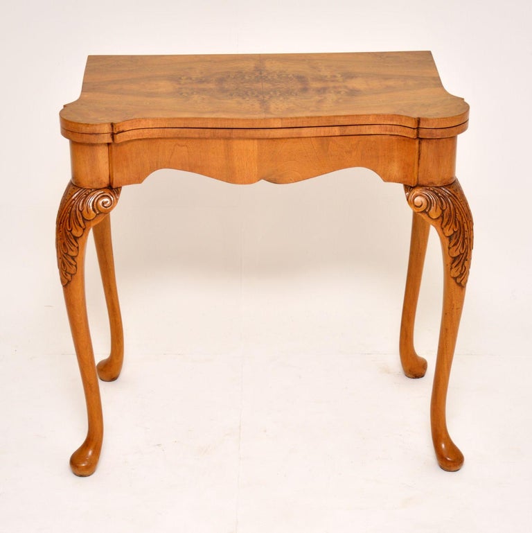 Antique Queen Anne Style Burr Walnut Card Table at 1stDibs