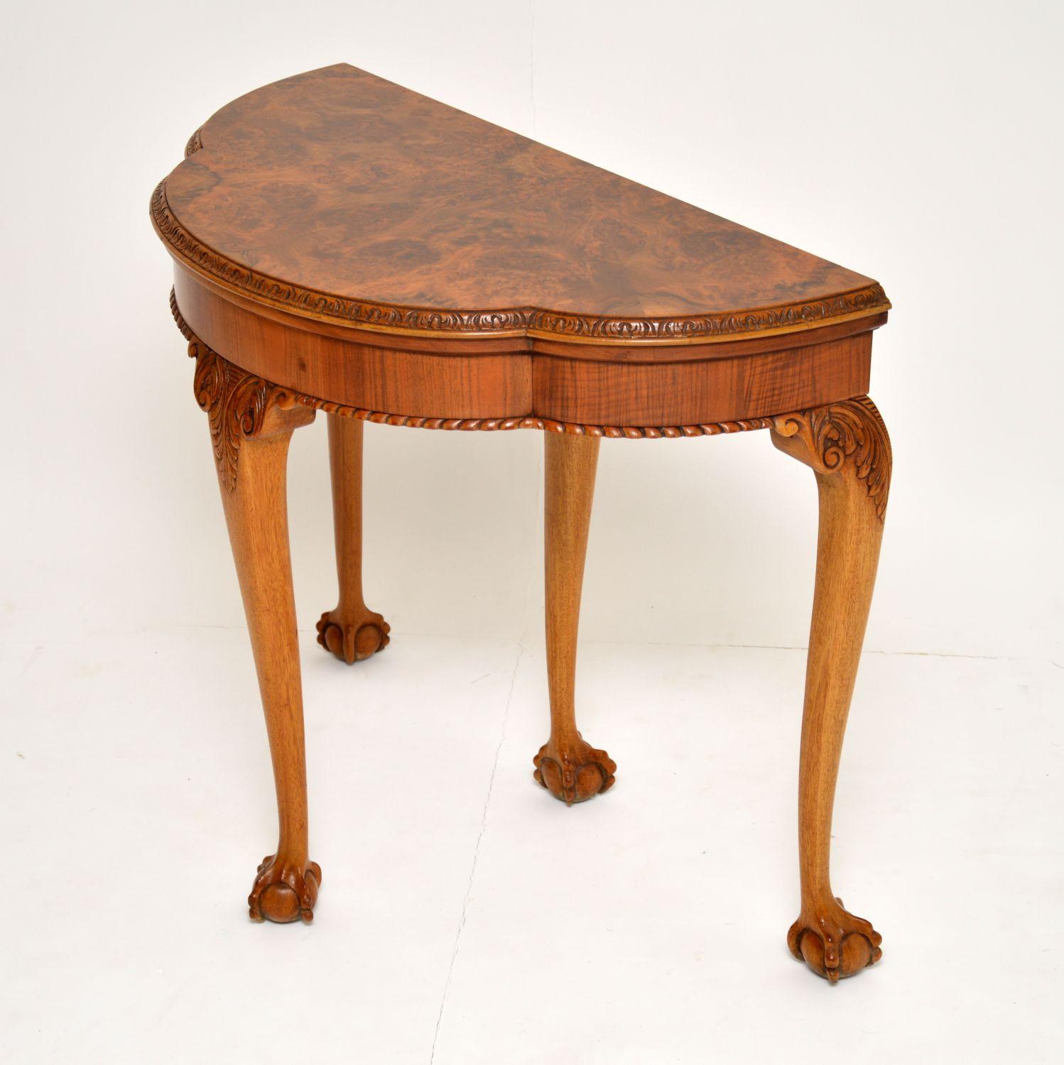 English Antique Queen Anne Style Burr Walnut Card Table