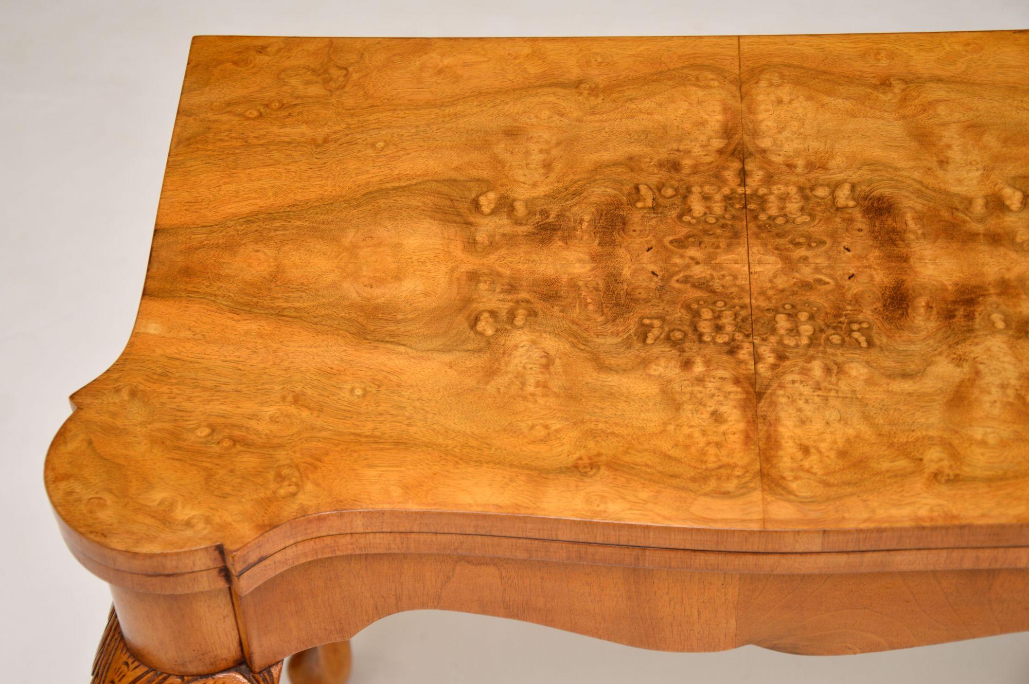Mid-20th Century Antique Queen Anne Style Burr Walnut Card Table