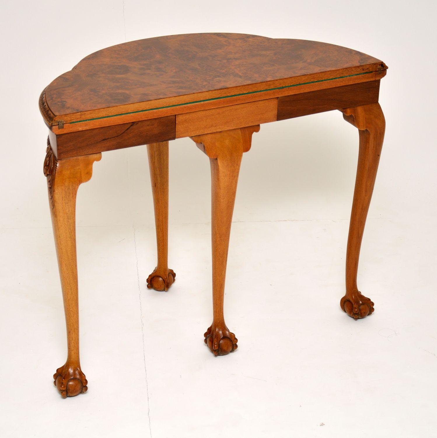 Antique Queen Anne Style Burr Walnut Card Table 1