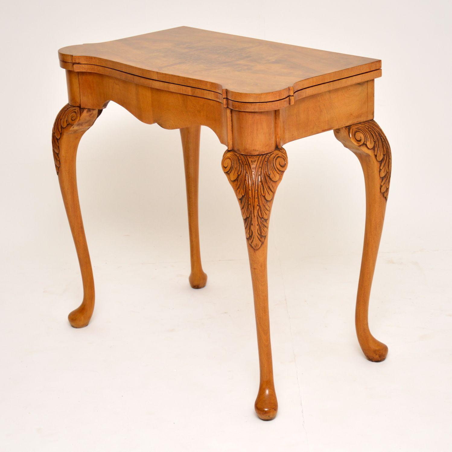 Antique Queen Anne Style Burr Walnut Card Table 3