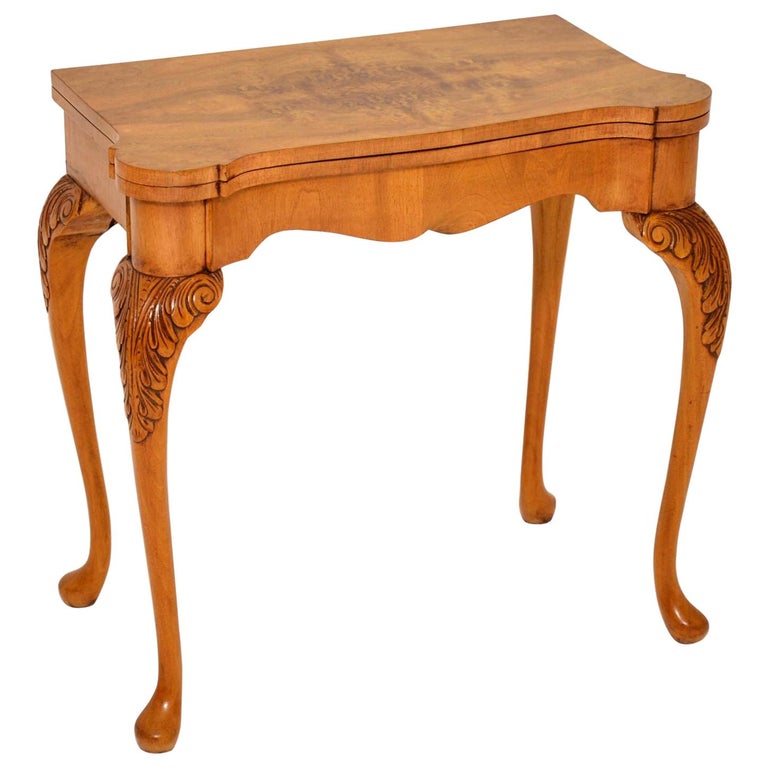 Antique Queen Anne Style Burr Walnut Card Table at 1stDibs