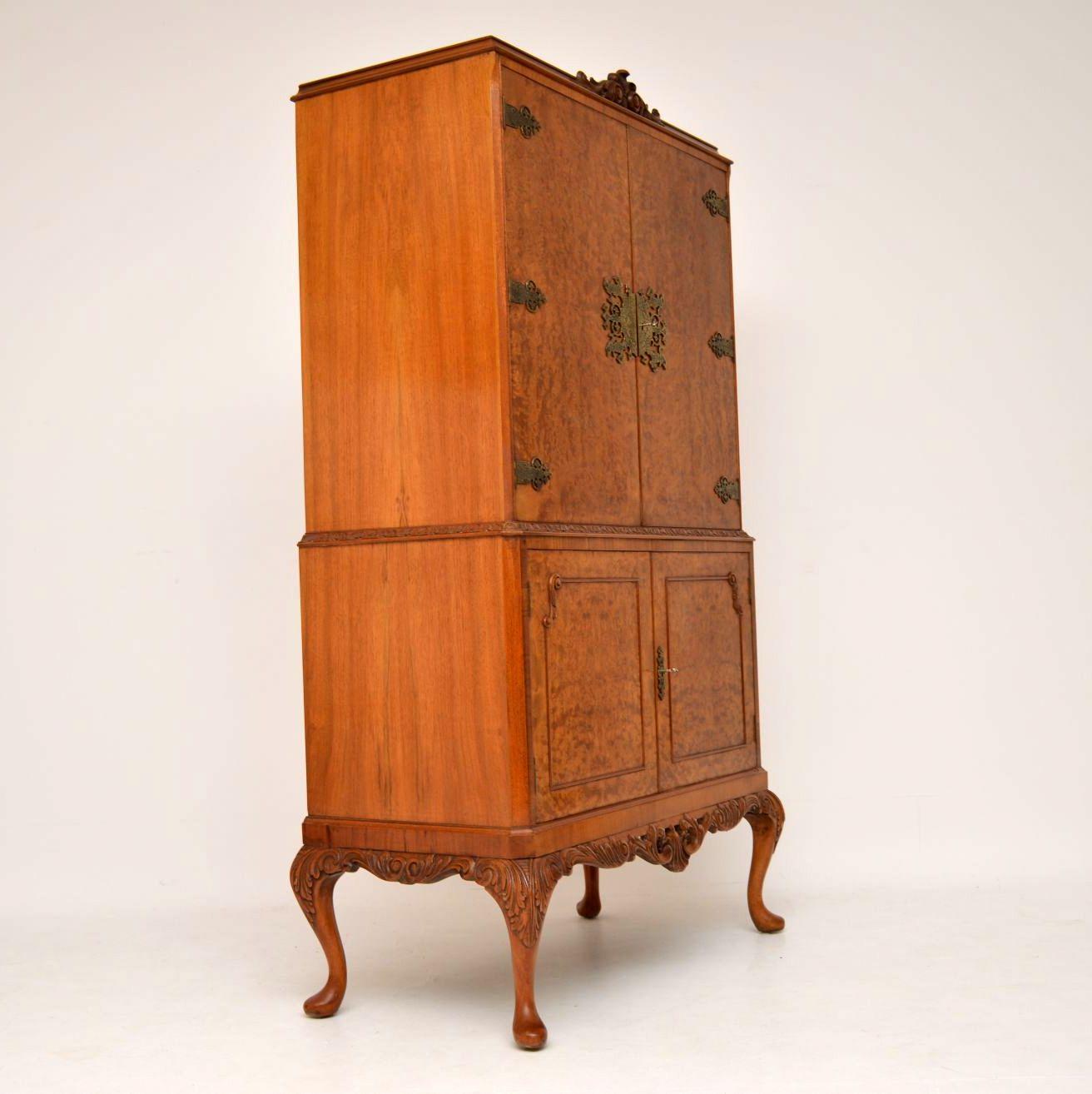 Antique Queen Anne Style Burr Walnut Cocktail Cabinet 3