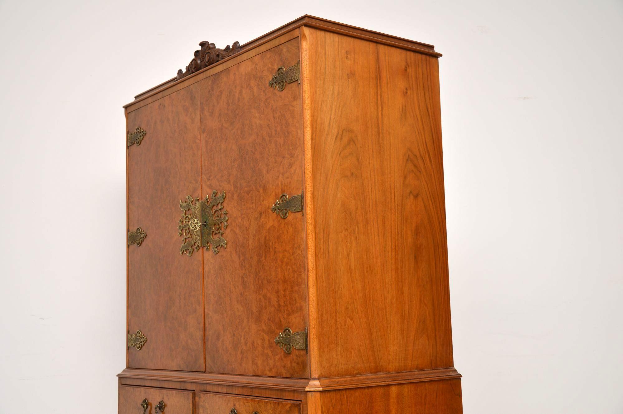 Antique Queen Anne Style Burr Walnut Cocktail Cabinet 4