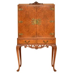 Antique Queen Anne Style Burr Walnut Cocktail Cabinet